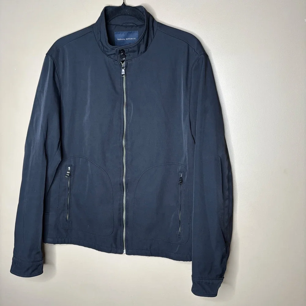 Banana Republic Mens Navy Blue Jacket Mock Neck Full Zip Size M Performance